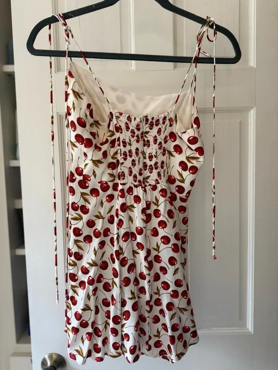Reformation White Mini Dress with Red Cherry Print - Picture 2 of 2